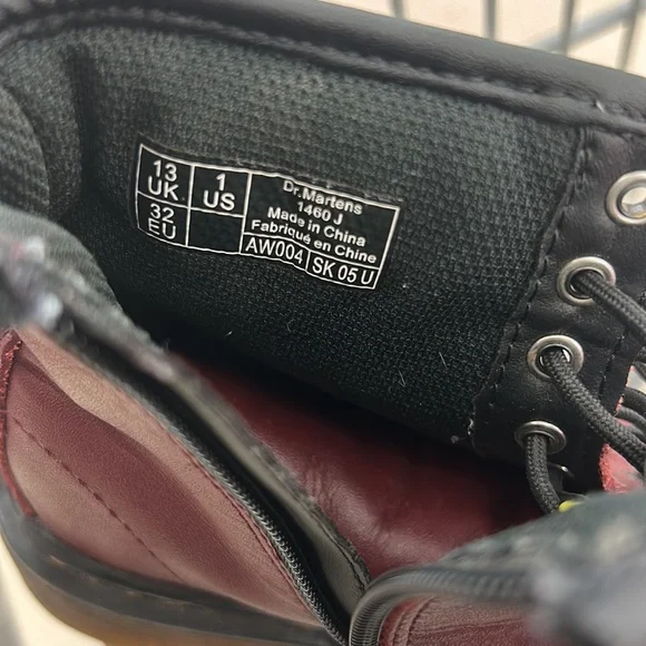 Dr. Martens 1460 kids ankle Maroon Boots sz 1 cherry red leather hightop shoes - Picture 6 of 16